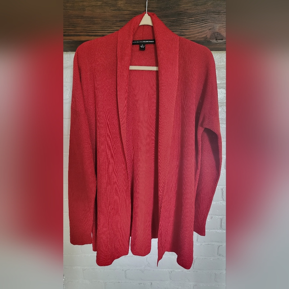 100% silk Linda Allard Ellen Tracy red cardigan sweater